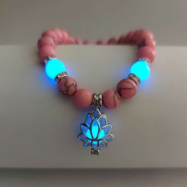Pulsera de protección de loto con cuentas luminosas de piedra brillante turquesa tibetana de Buddha Stones