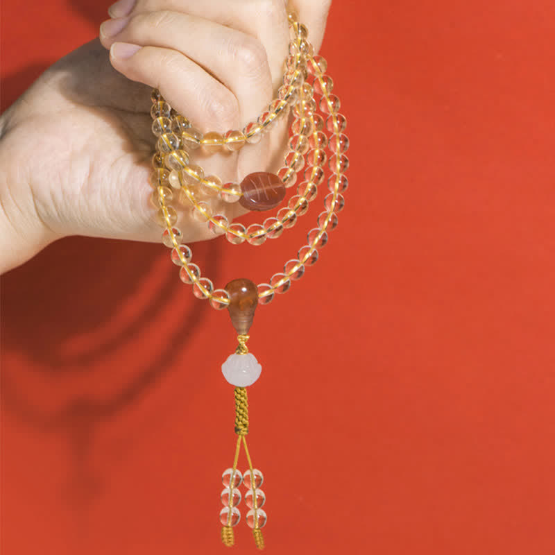 108 cuentas Mala de plata de ley 925, citrino Natural, ágata roja, Jade blanco, pulsera con dijes de prosperidad