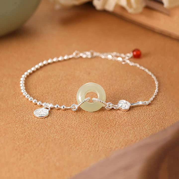 Pulsera de cadena de la suerte con hebilla de la paz de jade hetiano de plata de ley 925 con Buddha Stones