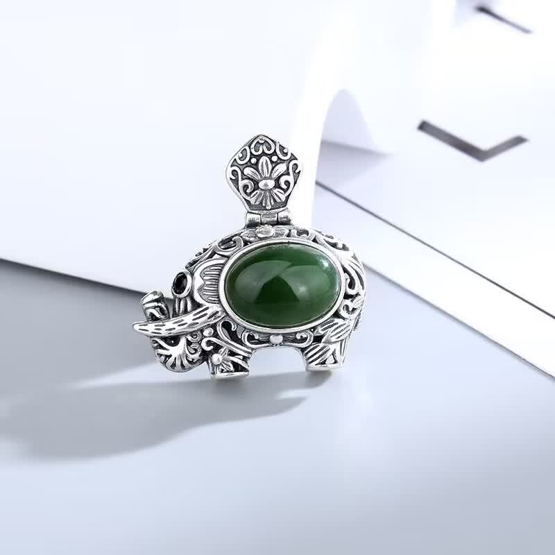 Colgante de plata de ley 925 con diseño de elefante de jade cian hetiano
