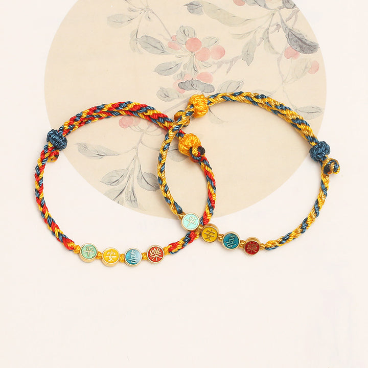 Pulsera de hilo trenzado de protección de paz y alegría con hilo de Color Dunhuang hecho a mano con Buddha Stones