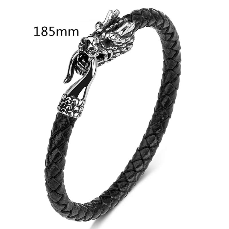 Pulsera de la suerte con protección de acero titanio y dragón de Buddha Stones - Negro - 185mm - image 17