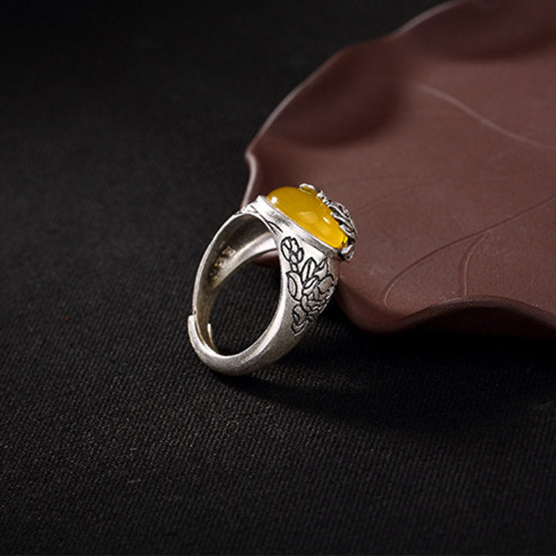 Anillo ajustable de protección con bendición de loto y citrino con Buddha Stones
