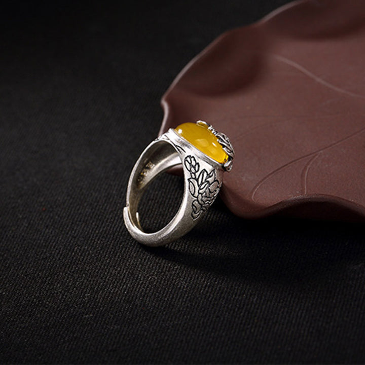 Anillo ajustable de protección con bendición de loto y citrino con Buddha Stones