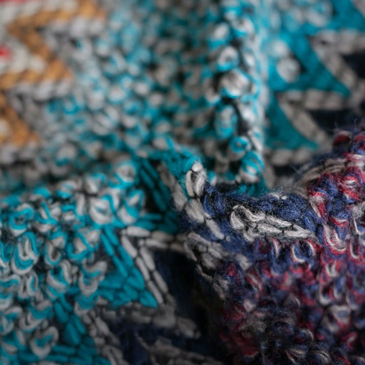 Mantón tibetano de Buddha Stones , bufanda cálida con borlas y patrón ondulado azul, Beige y rojo para invierno