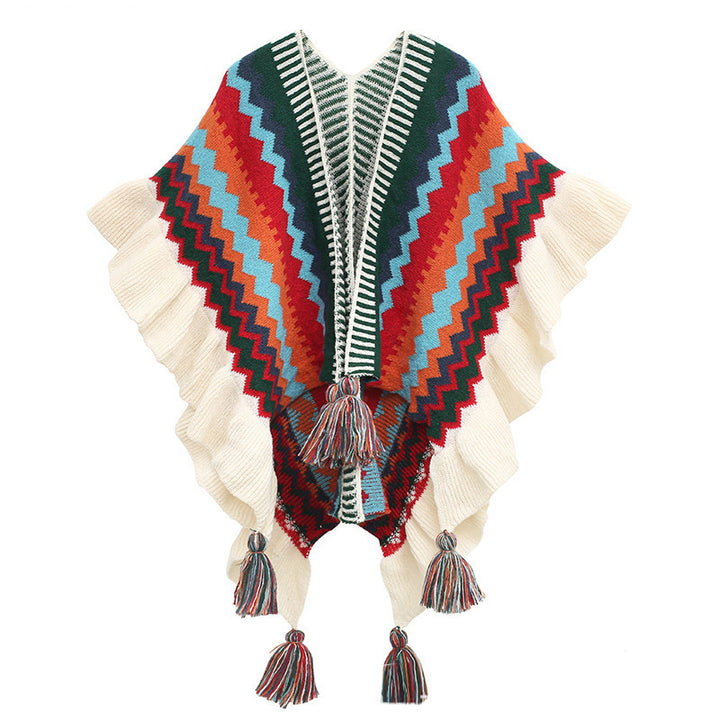 Mantón tibetano de Buddha Stones, bufanda de viaje acogedora de invierno con borlas de línea ondulada a rayas coloridas