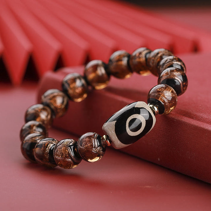 Buddha Stones tibetanas Dzi de nueve ojos, cuentas Dzi de tres ojos, cuentas de vidrio Liuli, pulsera de riqueza
