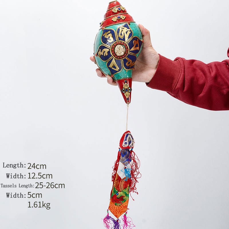Tibetano hecho a mano Shankha Om Mani Padme Hum Buda Avalokitesvara turquesa Concha decoración positiva