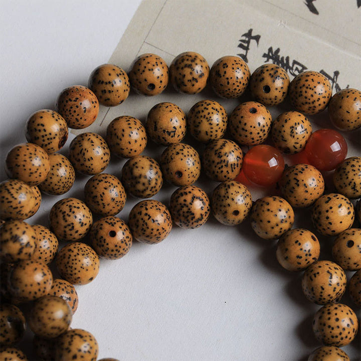 Buddha Stones 108 cuentas Mala, semilla Bodhi, ágata roja, pulsera auspiciosa