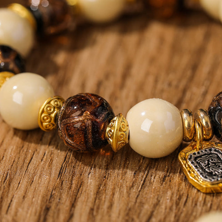 Buddha Stones tibetano Zakiram diosa de la riqueza encanto Liuli vidrio incienso ceniza porcelana pulsera de protección de cuentas