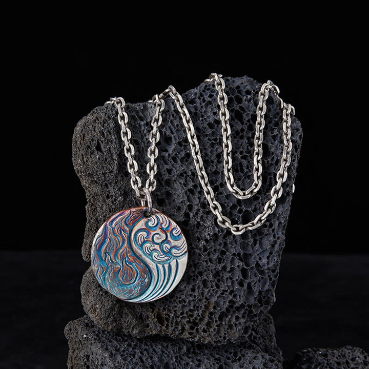 Collar con colgante de equilibrio de agua y fuego Yin Yang de plata de ley 990 con Buddha Stones - image 2