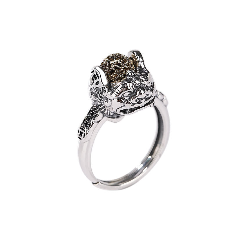 Anillo ajustable de plata de ley 925 con Buddha Stones PiXiu, moneda de cobre, riqueza