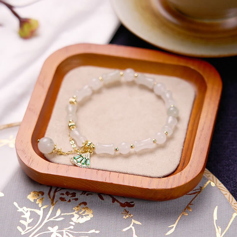 Pulsera de bendición de la suerte con patrón de bambú de jade blanco Tianshan de Buddha Stones