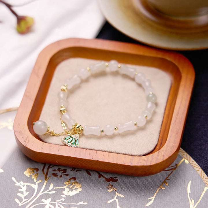 Pulsera de bendición de la suerte con patrón de bambú de jade blanco Tianshan de Buddha Stones