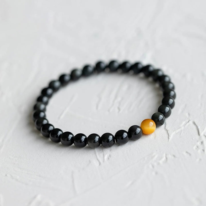 Pulsera de amor positivo con ojo de tigre y obsidiana arcoíris natural con Buddha Stones