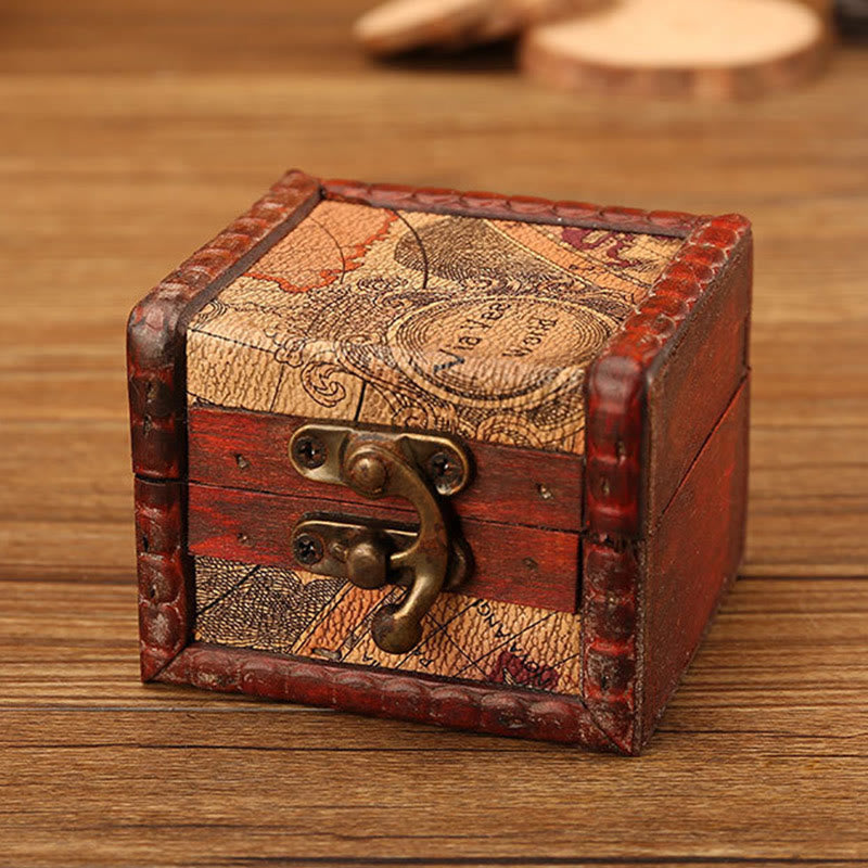 Caja de joyería de madera cuadrada pequeña Retro con Buddha Stones , flor de loto, uva, cobre, moneda, narciso, caja de almacenamiento de joyería