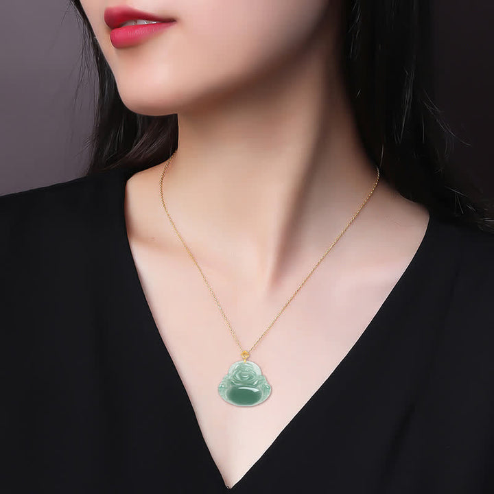 Colgante de collar de abundancia de prosperidad de jade natural de Buda sonriente - image 4