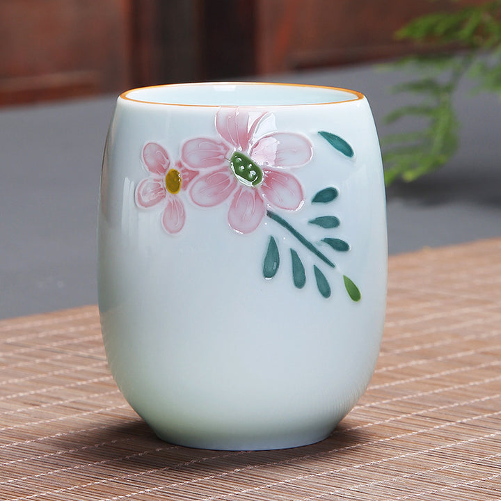 Taza de té de cerámica con Buddha Stones, pez Koi, paisaje de loto, diente de león, flor de peonía, taza de té de Kung Fu