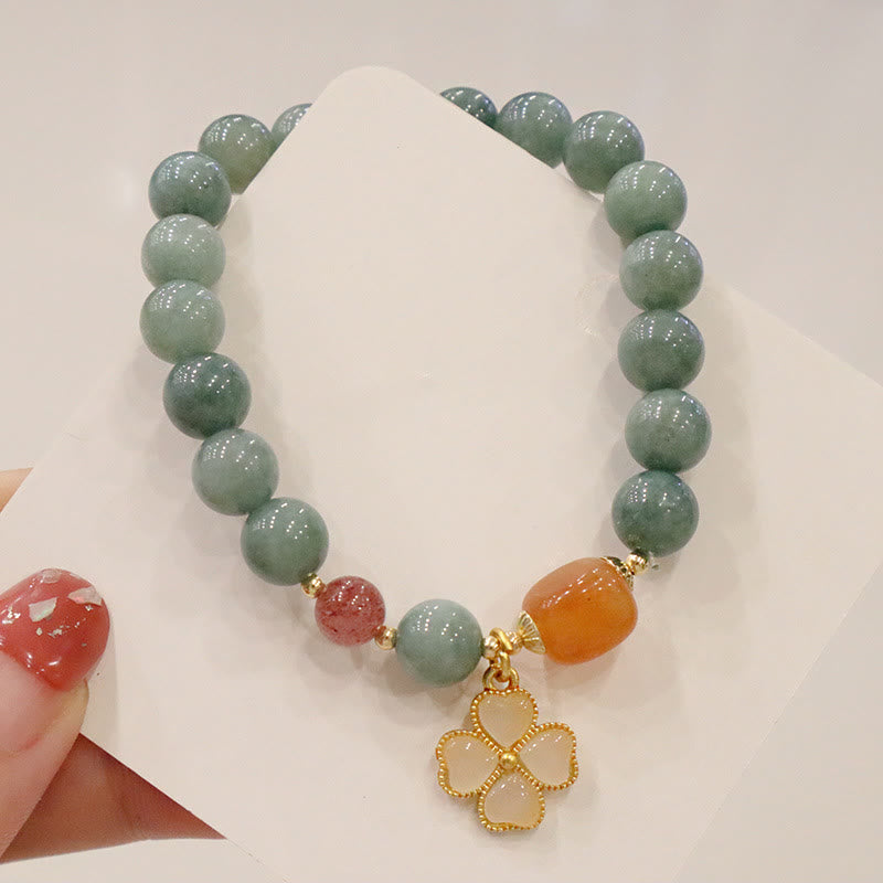 Pulsera de prosperidad con dije de trébol de cuatro hojas de jade con Buddha Stones