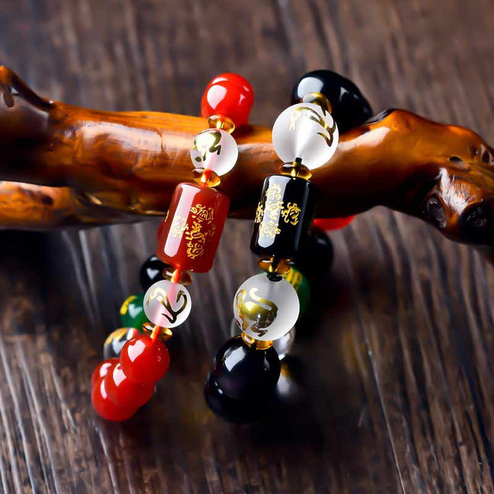 Pulsera de porsperidad de riqueza de cinco elementos de obsidiana Feng Shui del zodíaco chino con Buddha Stones