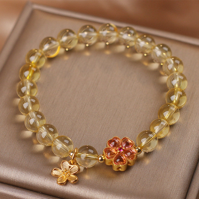 Pulsera de protección de prosperidad con dije de flor de citrino natural con Buddha Stones