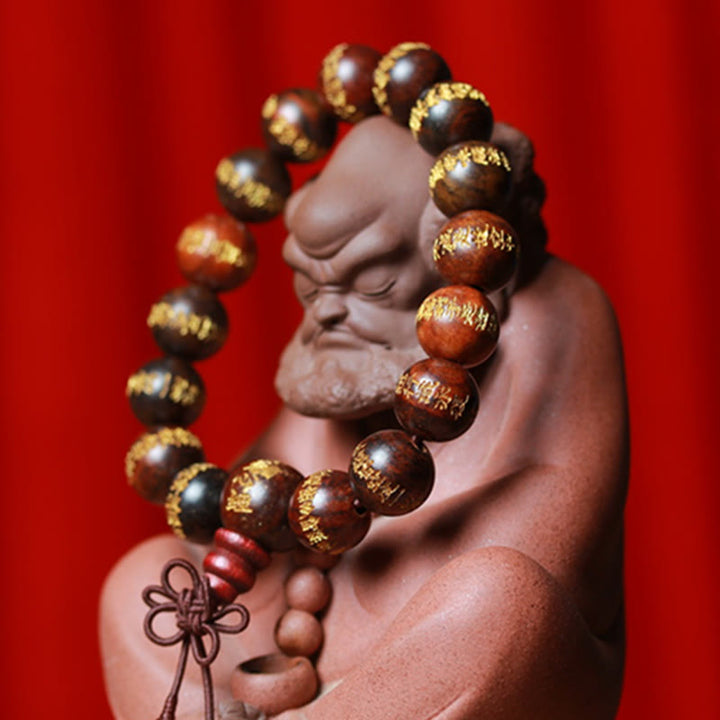 Pulsera de curación grabada con sutra de corazón de palisandro tibetano