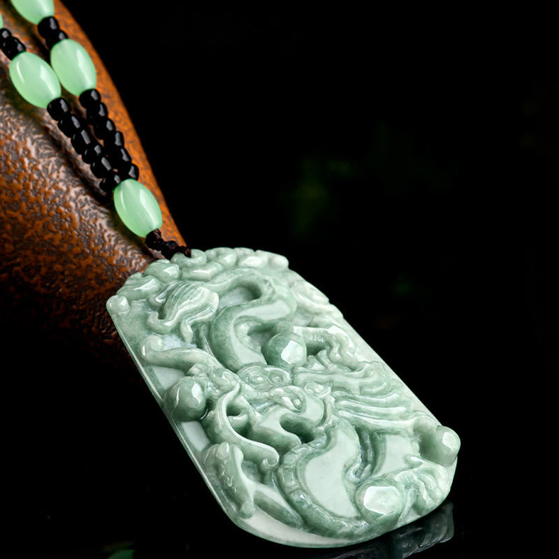 Buddha Stones Año del Dragón Dragón del Zodíaco Chino Colgante de Cadena de Cuentas de Protección de Jade