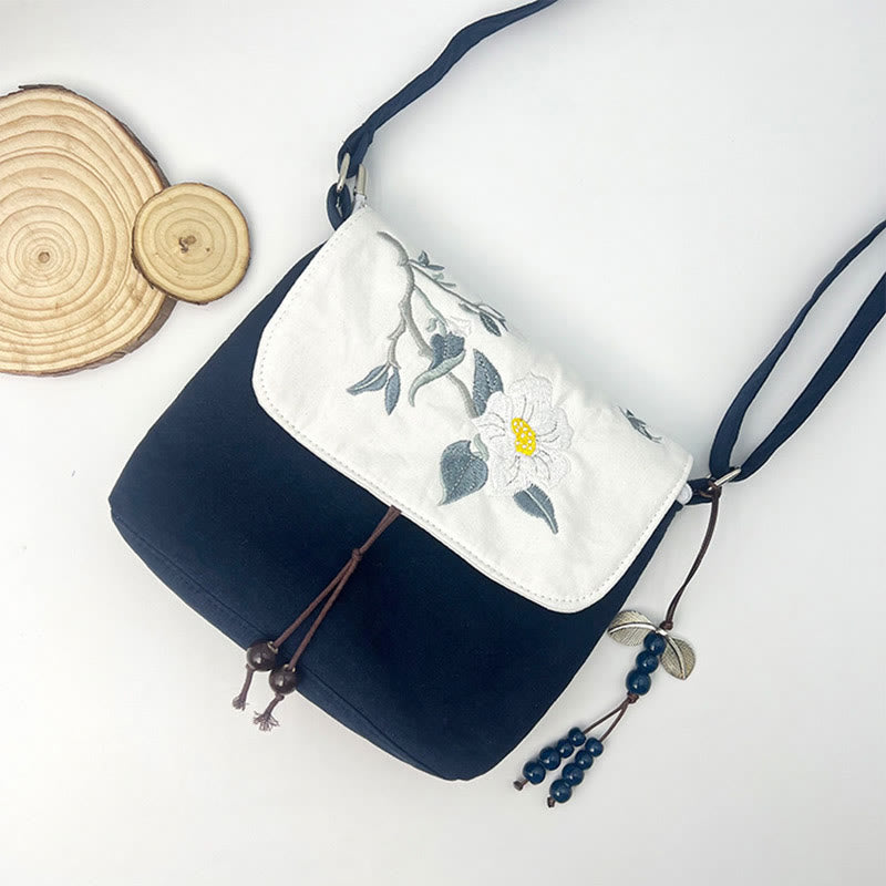 Buddha Stones Camelia bordada Epiphyllum Gardenia Sakura Flores Bolso bandolera Bolso de hombro Bolso para teléfono móvil