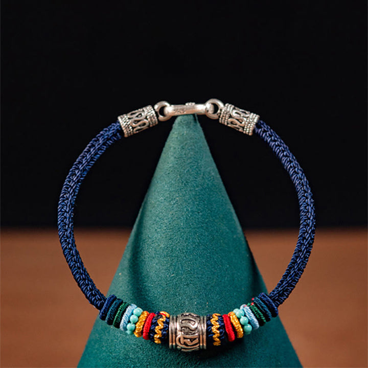 Pulsera trenzada de pureza Om Mani Padme Hum tibetana de plata de ley 925 hecha a mano con Buddha Stones