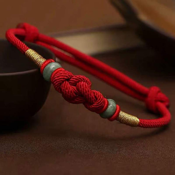 Pulsera de pareja trenzada con nudo de la suerte de Jade, hilo rojo, Buddha Stones