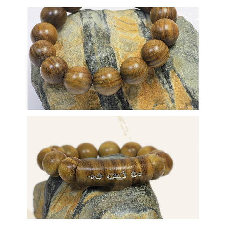 Pulsera de plata de ley 999 con Buddha Stones, sándalo verde, Om Mani Padme Hum, dragón, Fénix, Dharmachakra, con incrustaciones de paz