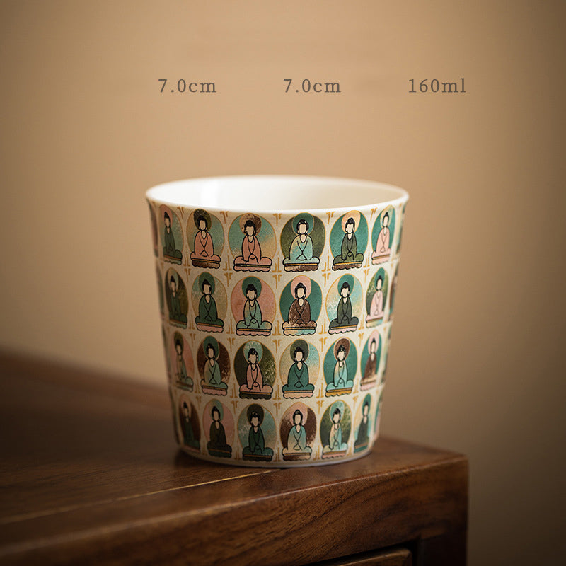 Buddha Stones Dunhuang Color mil Budas volando Apsaras patrón Gaiwan taza de té Kung Fu con tapa
