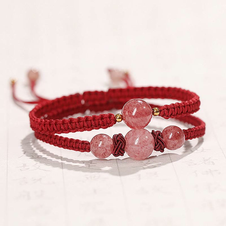 Pulsera tobillera con Buddha Stones, cristal de cuarzo, fresa Natural, amor, hilo rojo