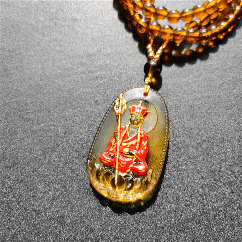 Collar con colgante de amuleto de compasión de cristal de Buda Liuli de Buddha Stones Ksitigarbha - Ksitigarbha sentado amarillo clásico - image 11