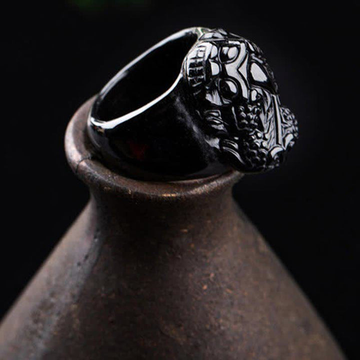 Anillo de fuerza de obsidiana negra FengShui PiXiu