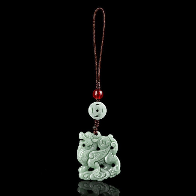 Buddha Stones Natural Jade Kirin prosperidad teléfono colgante decoración