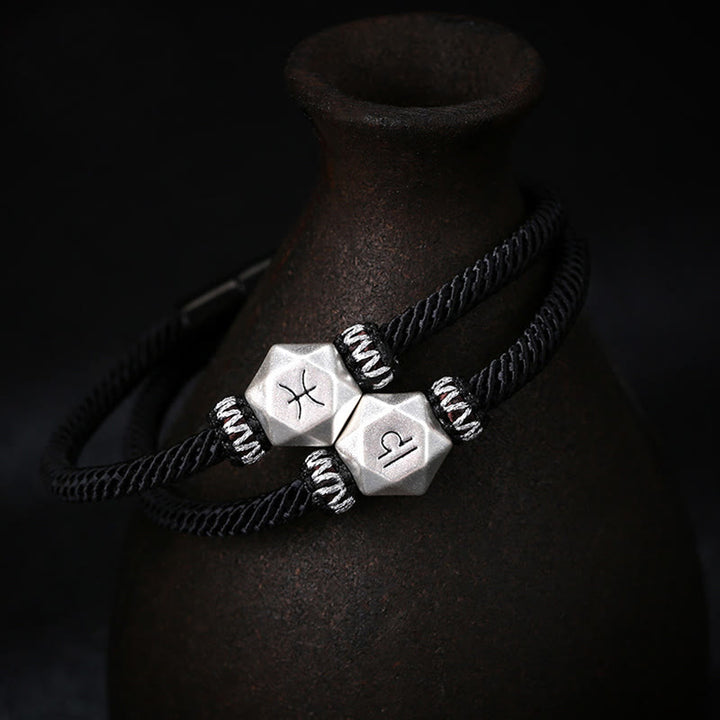 Pulsera de hilo hecha a mano con protección de las 12 constelaciones del zodíaco de plata de ley 999 con Buddha Stones