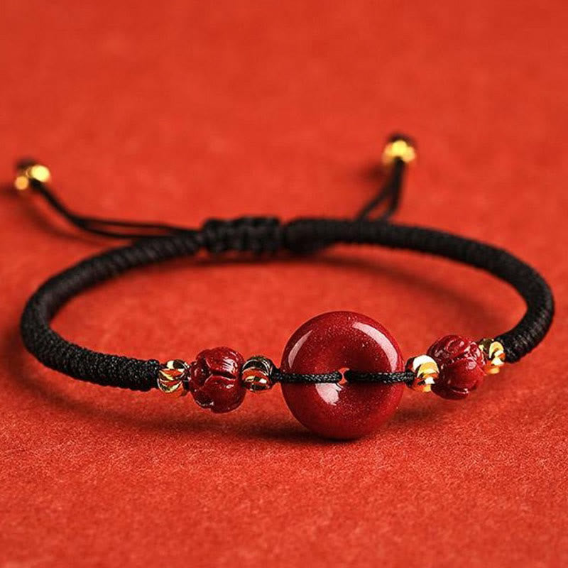 Pulsera trenzada de bendición con hebilla de paz y cinabrio de loto hecha a mano con Buddha Stones