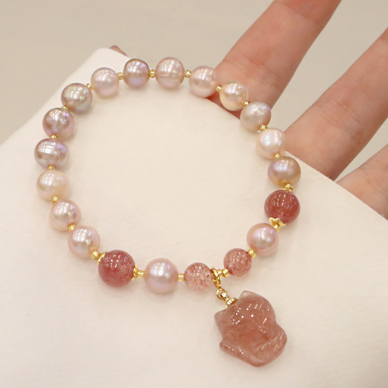 Pulsera con dije curativo de amor de zorro lindo de cuarzo fresa con Buddha Stones