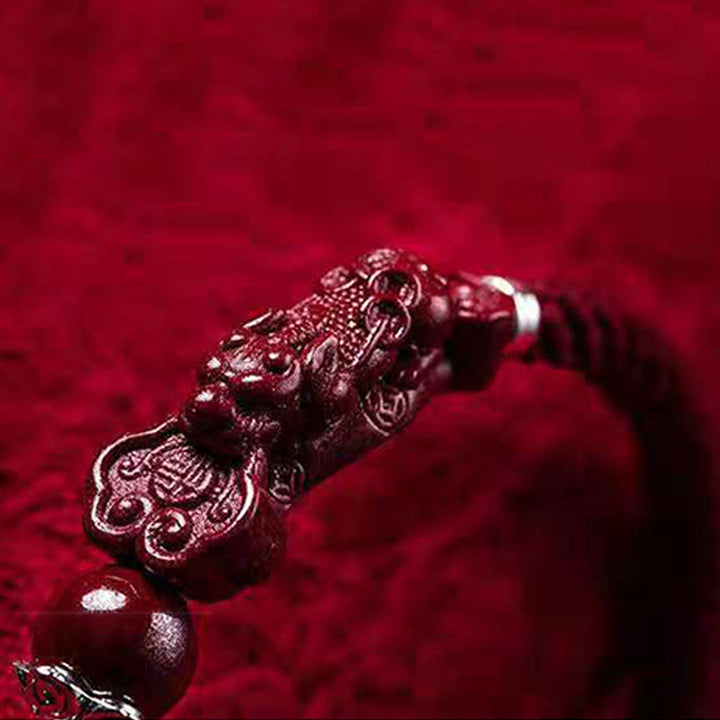 Pulsera trenzada de cinabrio PiXiu hecha a mano con Buddha Stones