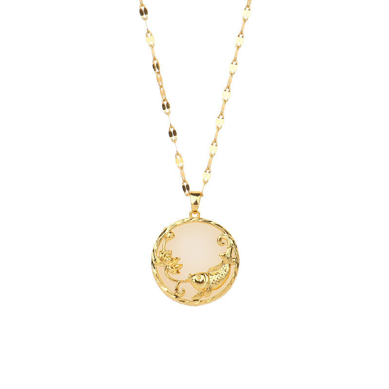 Colgante de collar de la suerte de loto de pez Koi de jade natural con Buddha Stones - image 8
