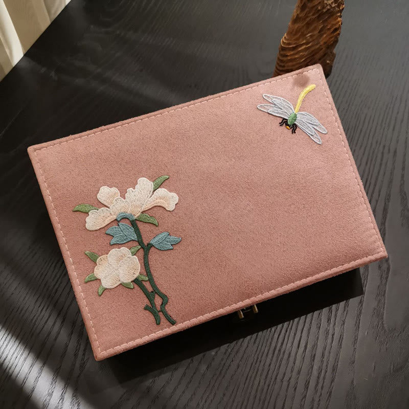 Caja organizadora de joyería con Buddha Stones , flores y libélula, caja de almacenamiento de joyería de una sola capa, caja de franela