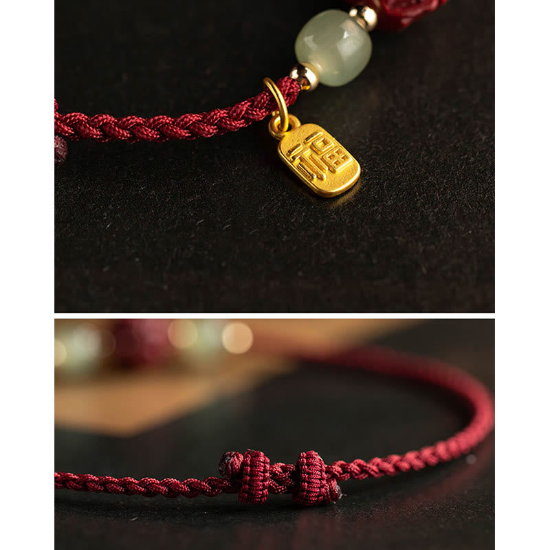Pulsera de cuerda de la suerte con carácter de Jade Hetian del zodíaco chino cinabrio Natural de Buddha Stones