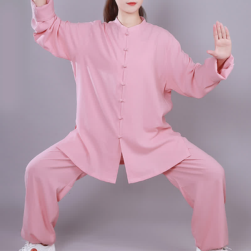 Conjunto de ropa unisex de lino y algodón con Buddha Stones, tai chi, qigong, oración, práctica espiritual zen - Rosa - Manga larga - US14, UK/AU18, EU46 (3XL)  - image 3