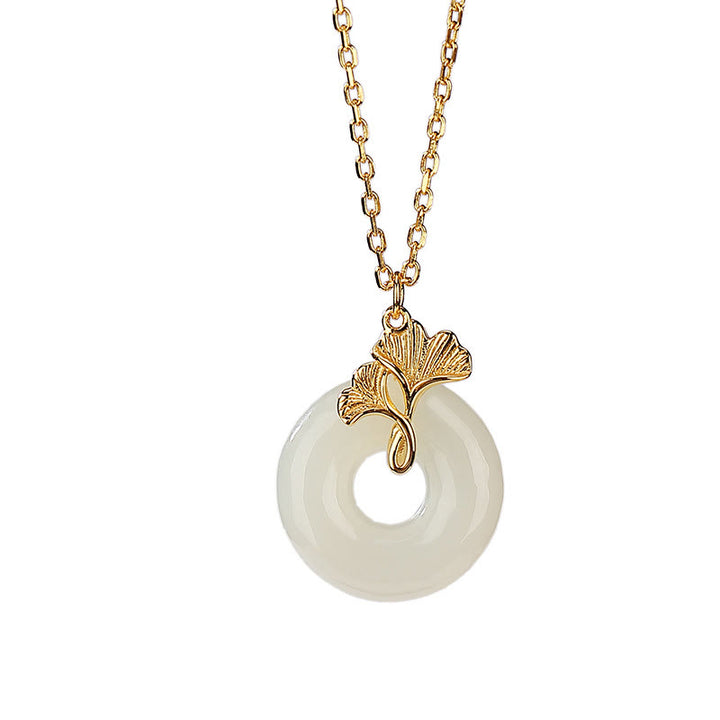 Collar con colgante de plata de ley 925 con Buddha Stones , jade hetiano natural, hoja de Ginkgo, hebilla de la paz, suerte - image 6