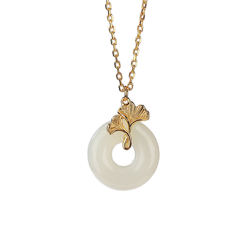 Collar con colgante de plata de ley 925 con Buddha Stones , jade hetiano natural, hoja de Ginkgo, hebilla de la paz, suerte - image 6