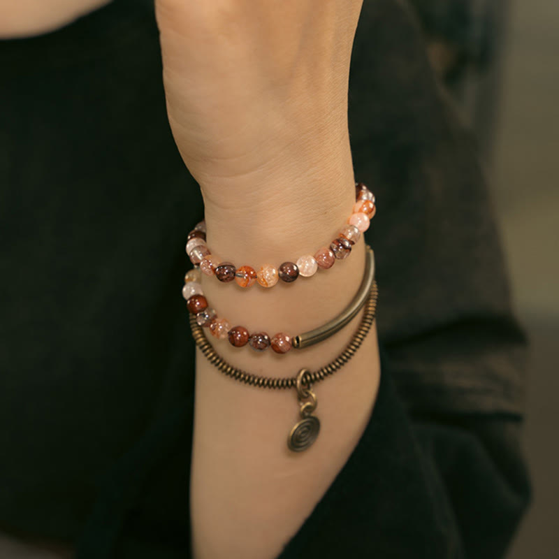 Buddha Stones Púrpura Fantasma Rojo Cuarzo Hematoide Verde Cuarzo Rutilado Cobre Amor Perdón Pulsera