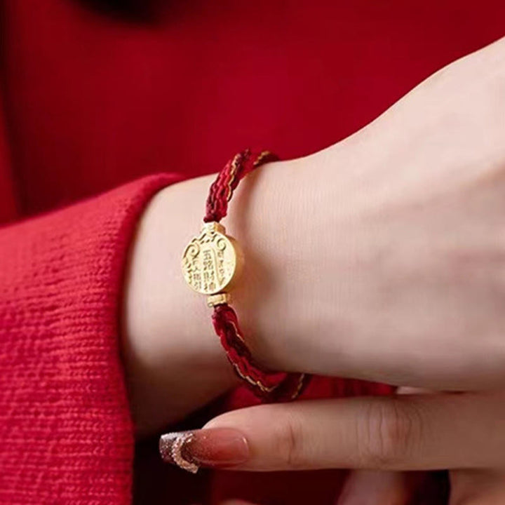 Pulsera trenzada de cuerda de protección con nudo de reencarnación hecha a mano dioses de la riqueza de cinco direcciones con piedras de Buddha Stones