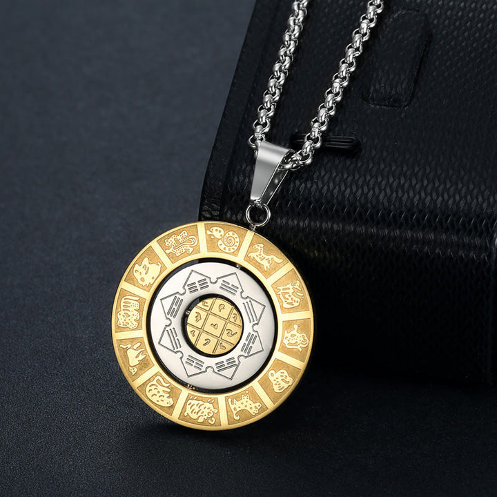 Buddha Stones Zodíaco chino Nueve palacios Ocho diagramas Bagua Amuleto Armonía Collar Colgante giratorio