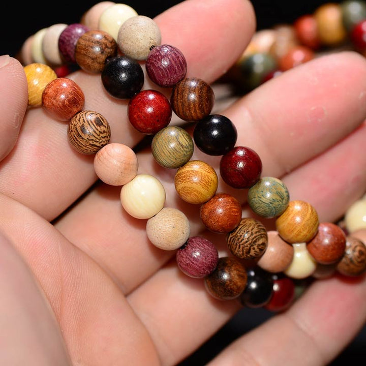 Pulsera de meditación de bendición Mala de madera de wengué con 108 Buddha Stones